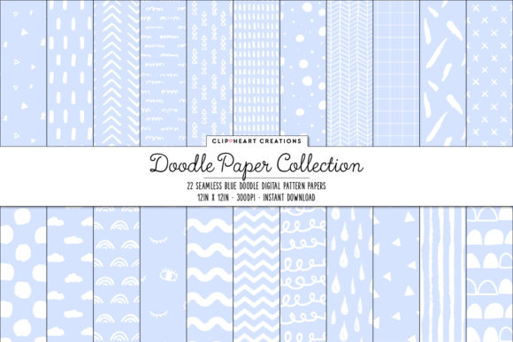 Baby Blue Doodle Seamless Digital Papers for Creative Projects