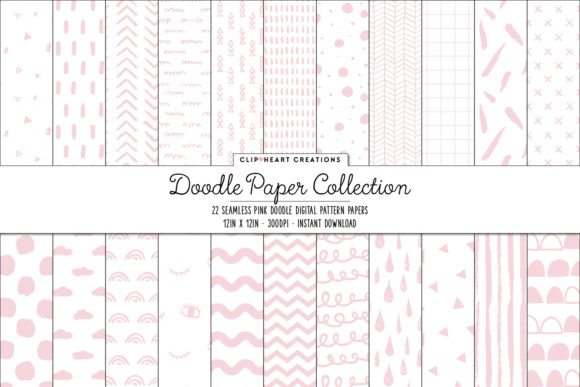 Baby Pink Scandi Seamless Digital Papers and DETAILS Doodle Seamless Patterns