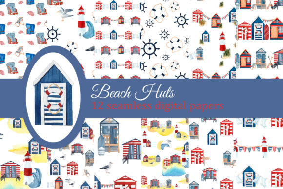 Beach Huts Digital Papers Set: A Coastal Collection for Creative Projects