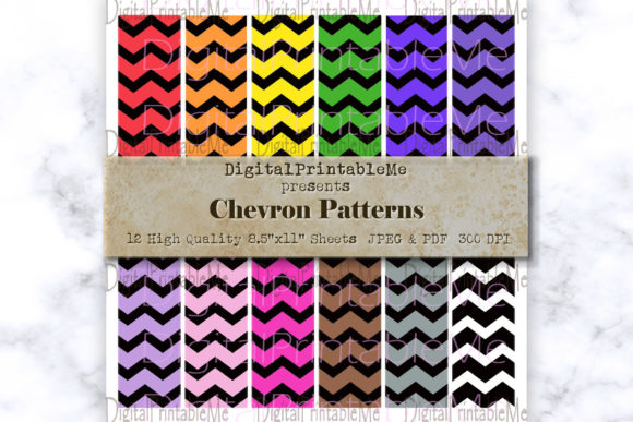 Black Chevron Zigzag Digital Paper Pack