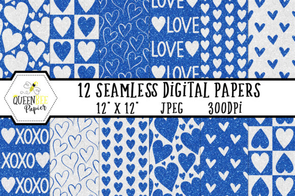 Blue White Glitter Heart Digital Paper: A Versatile Design Resource