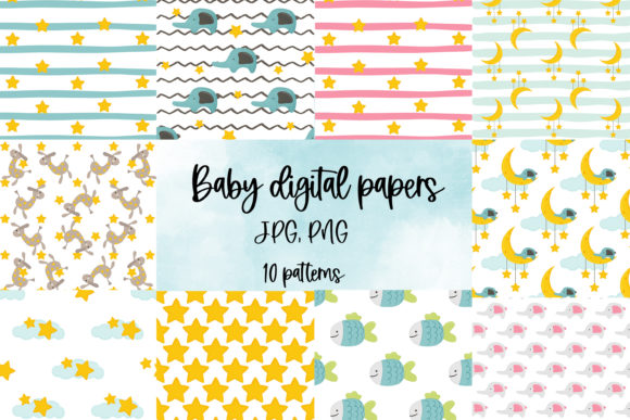Cute Baby Kids Digital Papers PNG, JPG for Creative Projects