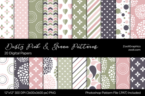 Dusty Pink and Green Digital Papers: A Versatile Collection for Creative Expression