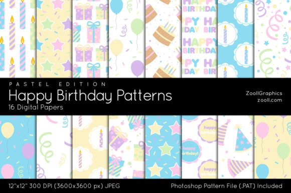 Happy Birthday Pastel Digital Papers