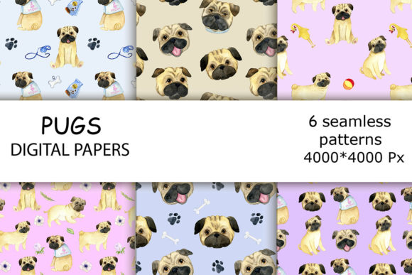 Pug Digital Paper, Dog Seamless Pattern: A Unique Addition to Your Creative Toolkit