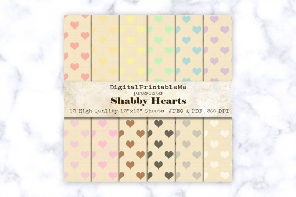 Shabby Heart Digital Paper Linen Pattern