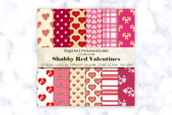 Shabby Red Digital Paper Linen Love Pack