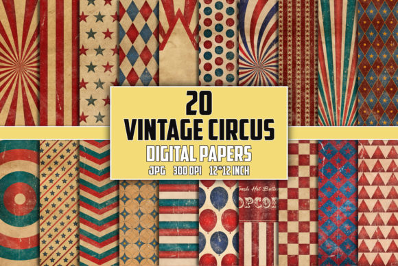 Vintage Circus Digital Paper Bundle Jpg