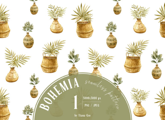 Watercolor Boho Floral Seamless Pattern