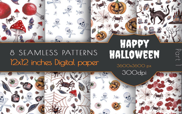 Watercolor Halloween Seamless Pattern