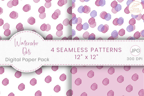 Watercolor Pink Dots Digital Paper JPG